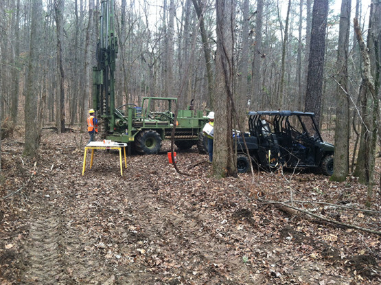 Workers performing Standard Penetration Tests (SPT) in Sumter National Forest