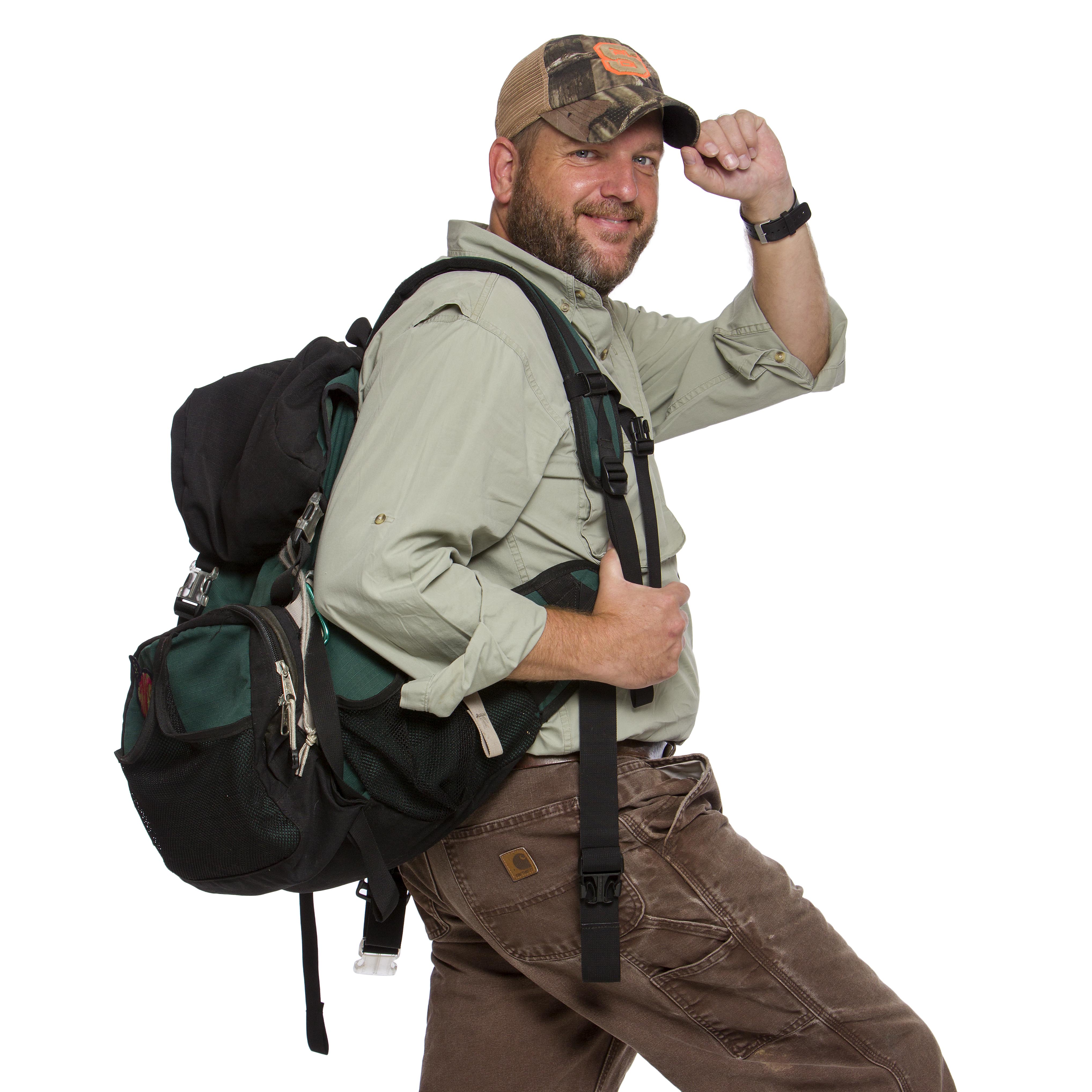 Christopher Burkhardt hiking Christopher Burkhardt carrying a backpack