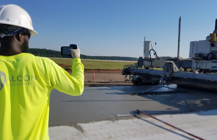 A Falcon technician on-site at RDU Airport as part of our long-term Quality Assurance Contract involving taxiway and runway rehabilitation.