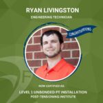 Congrats to Falcon’s Ryan Livingston who recently received his certification for Level I Unbonded PT Installation. This designation certifies that Ryan has the understanding and knowledge surrounding the installation and inspection of single strand unbonded post-tensioning (PT) systems for structures. Ryan has been an integral Engineering Technician on a variety of Falcon projects, including our recent work on the Randolph County Farm, Food, and Family Resource Center and the Chatham Park YMCA. We look forward to Ryan’s continued contributions to Falcon with this new designation.